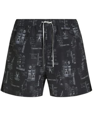 KARL LAGERFELD Rue St-Guillaume Sketch Swim Shorts - Black