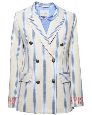 FRONT STREET 8 Striped Double-Breasted Blazer - Blue