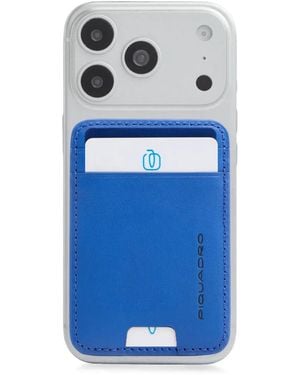 Piquadro Magsafe Logo-Print Leather Card Holder - Blue