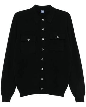 Fedeli Button-Up Chest-Pocket Cardigan - Black