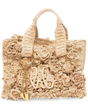 Chloé Sac Cabas Summer Banana À Fleurs En Crochet - Natural