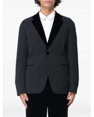 Giorgio Armani Contrast-Lapel Textured-Finish Blazer - Blue