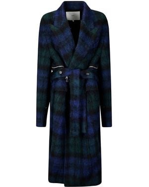 Setchu Cappotto Doppiopetto Tartan - Blu