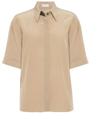 Brunello Cucinelli クレープデシン シャツ - ナチュラル