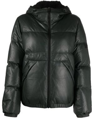 Yves Salomon Shearling-Trim Leather Down Jacket - Black