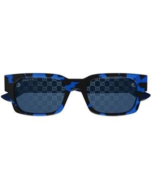 Gucci Gg Monogram Rectangle-Frame Sunglasses - Blue