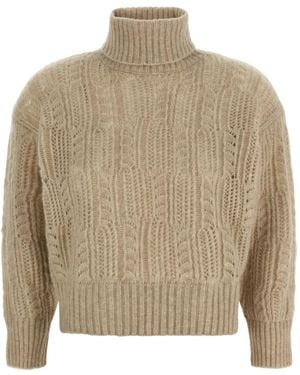 Agnona Rollkragenpullover Mit Lochmuster - Natur