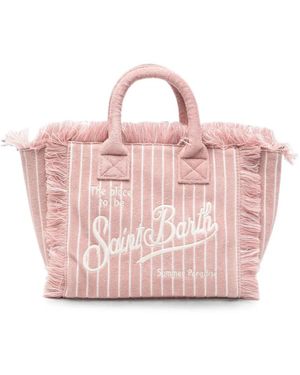 MC2 Saint Barth Fringed Striped Beach Bag - Pink