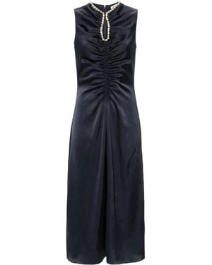 Sandro Rhinestone-Embellished Ruched Satin Midi Dress - Blue