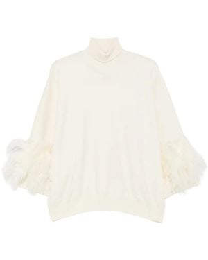 Alberta Ferretti Feather-Trim Roll-Neck Sweater - White