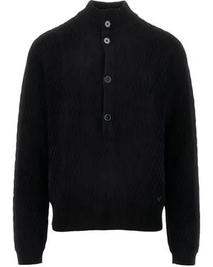 Emporio Armani Button-Up Textured Jumper - Black