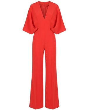 Gemy Maalouf V-Neck Cape-Sleeve Jumpsuit - Red