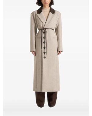 Manière De Voir Anissa Herringbone Leather-Collar Coat - Natural