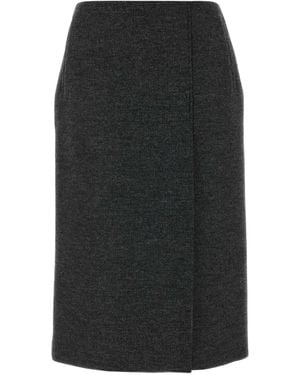 Prada Wrap Wool Midi Skirt - Black