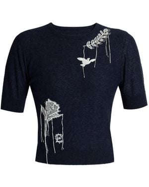 Erdem Camiseta De Manga Corta Bordada - Azul