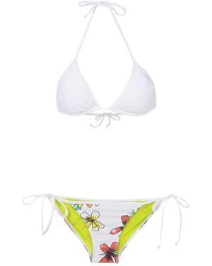 Amir Slama Triangel-Bikini Mit Blumen-Print - Weiß