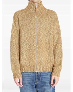 Loewe Zip Ribbed Logo Knit Cardigan - Natural