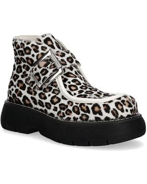 MSGM Buckle Leopard-Print Boots - Black