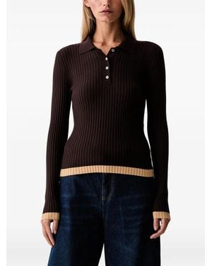 Twinset Rib-Knit Polo Sweater - Black