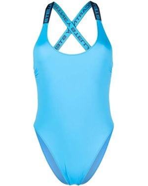 Stella McCartney ロゴストラップ ワンピース水着 - ブルー