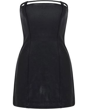 David Koma Pocket-Detail Leather Mini Dress - Black