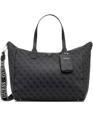 Guess Patterned Zip Tote Bag - Black