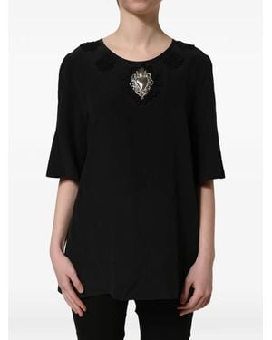 Dolce & Gabbana Sacred Heart Floral-Appliqué Blouse - Black