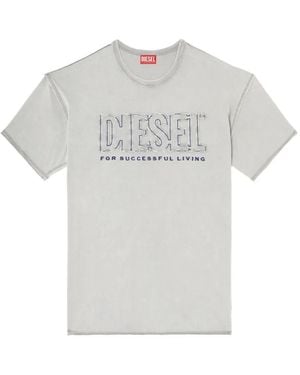 DIESEL T-Shirt With Appliqué Logo And Raw Edge - White