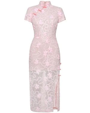 ANOUKI Sequin-Embellished Floral-Appliqué Maxi Dress - Pink
