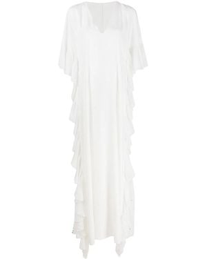 Alberta Ferretti Pleated Ruffle Maxi Gown - White