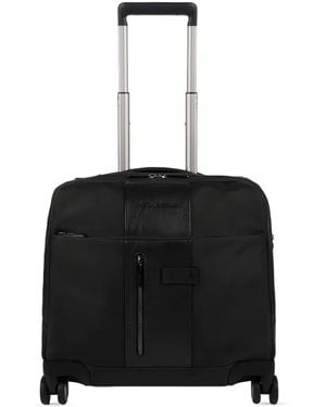 Piquadro Leather-Trim Wheeled Luggage - Black