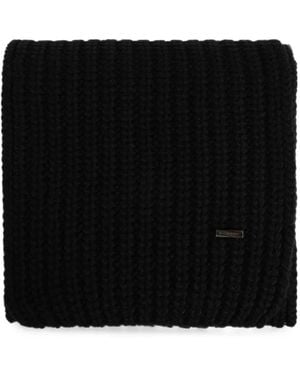 DSquared² Ribbed-Knit Logo-Plaque Scarf - Black