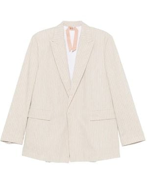 N°21 Vertical-Stripe Peak-Lapel Blazer - White