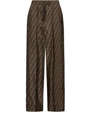 Fendi Pantaloni Con Motivo Ff - Marrone
