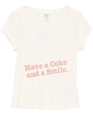 RE/DONE X Coca Cola Slogan-Print V-Neck T-Shirt - White