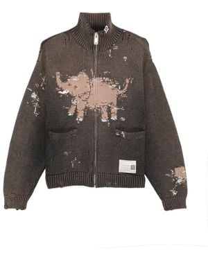 Maison Mihara Yasuhiro Cardigan En Maille À Motif D'Éléphant En Jacquard - Brown