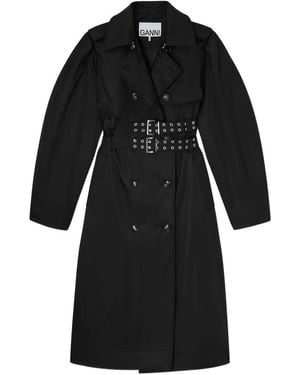 Ganni Belted Double-Breasted Coat - Black