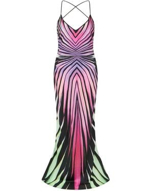 Roberto Cavalli Robe Longue Ray Of Paradise À Bretelles Croisées - Purple