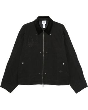 adidas Premium Essentials Corduroy-Collar Logo-Embroidered Bomber Jacket - Black