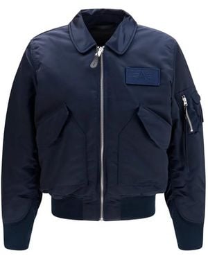 Alpha Industries Cwu-45/P Logo-Patch Bomber Jacket - Blue