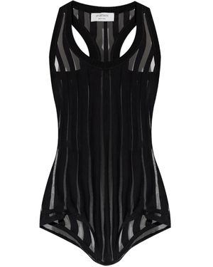 Sportmax Edam Sheer Striped Bodysuit - Black