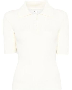 DUNST Ribbed-Knit Polo Top - White
