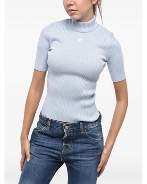 Courreges Ribgebreide T-Shirt Met Geborduurd Logo - Blauw
