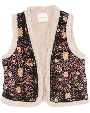 MAISON HOTEL Polermo Floral-Embroidered Shearling-Trim Gilet - Black