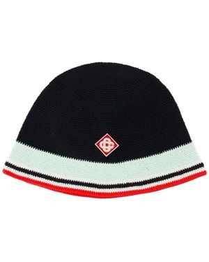 CASABLANCA Crochet Striped Bucket Hat - White