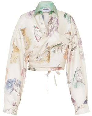 Moschino Horse-Print Silk Shirt - White