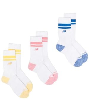 New Balance Logo-Embroidered Striped Socks (Set Of Three) - White