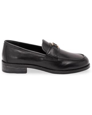 Twinset Leather Loafers With Logo - Black