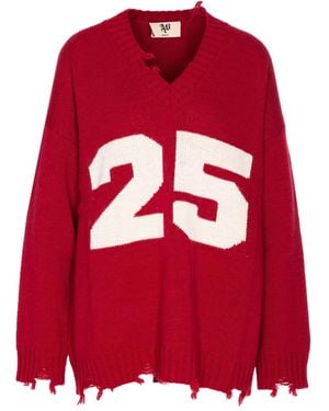 Aniye By Pull University Number-Embellished Frayed Jumper - Red