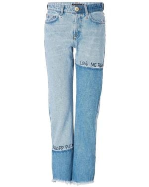 Philipp Plein Sunset Eustoma Patchwork Frayed-Hem Jeans - Blue